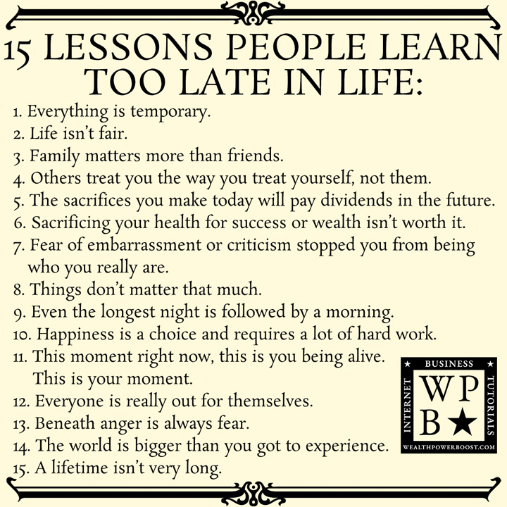 15 LESSONS People Learn Too Late In Life